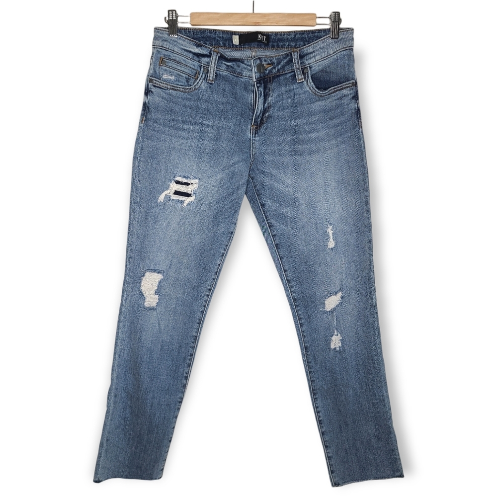 Kut from the Kloth Catherine Boyfriend Jeans Medium Wash Denim Distressed 4